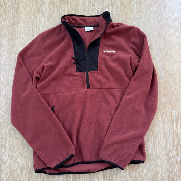 Columbia Men’s Spice Red Black Sequoia Grove Half Zip Fleece Pullover Sweater M - Picture 2 of 6